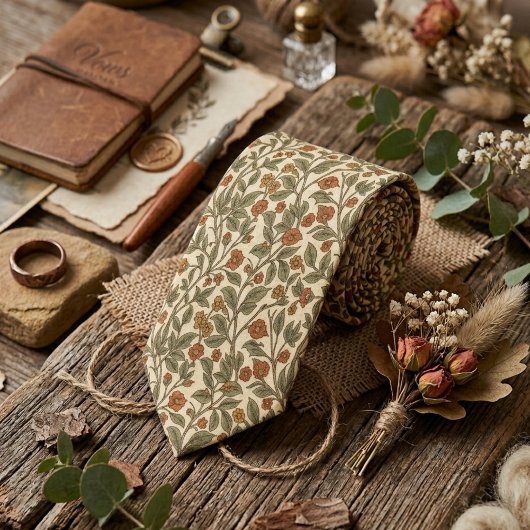 Cravate Retro Rustic Floral Olive Green Vine Pattern