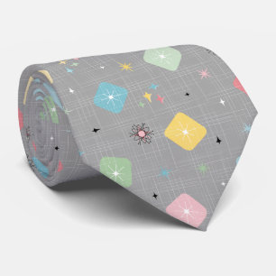Cravate Retro Scattered Atomic Star Explosions Pattern