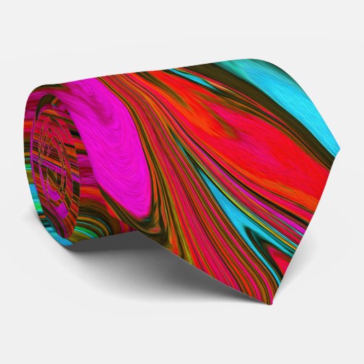 Cravate Retro Super Magenta, Rouge et Bleu Art Abstrait (Roulé)