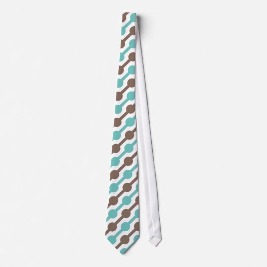 Cravate Retro Taupe Brown et Turquoise Motif vert (Devant)