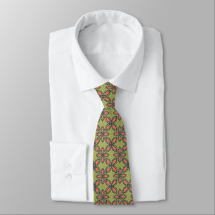 Cravate Retro Vert et Orange Abstrait motif floral