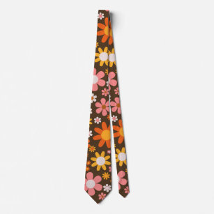 Cravate Retro Vintage Floral Botanical 60S Les années 70 A