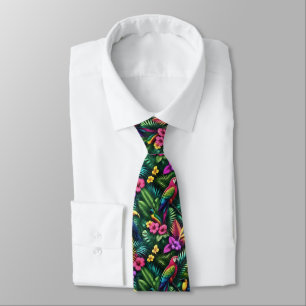 Cravate Rêves de jungle d'oiseaux tropicaux Motif de surfa