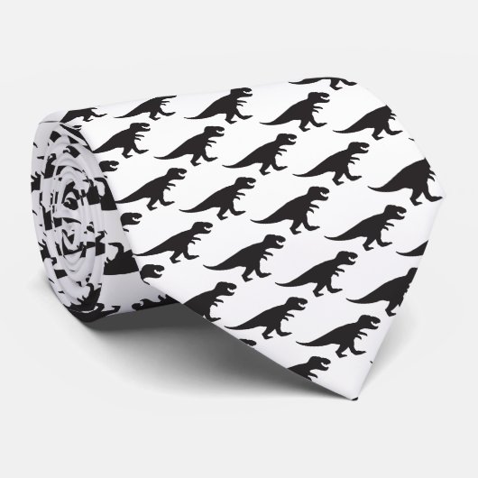 Cravate REX - T-Rex King des Dinosaures Noir Blanc (Roulé)