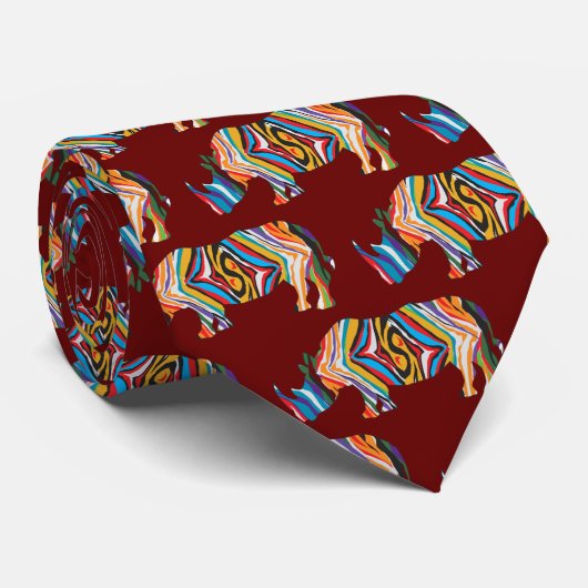 Cravate Rhinoceros Psychedelic Zebra Print (Roulé)