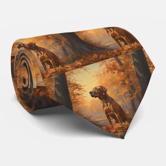 Cravate Rhodesian Ridgeback à l'automne Feuilles automne I (Roulé)