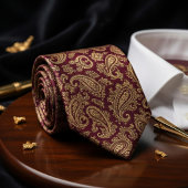 Cravate Riche Burgundy & Paisley Doré