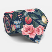 Cravate Romantic Navy Blue Floral Garden Pattern (Roulé)