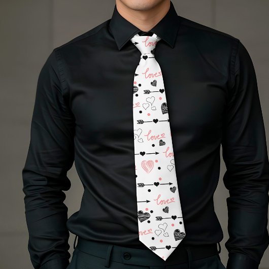 Cravate Romantic Valentine Tie Hand Drawn Heart Design