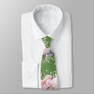 Cravate Romantique dentelle blanche hydrangée roses roses