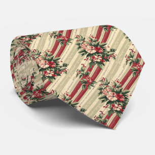 Cravate Romantique florale de Noël vintage rouge vert rayu