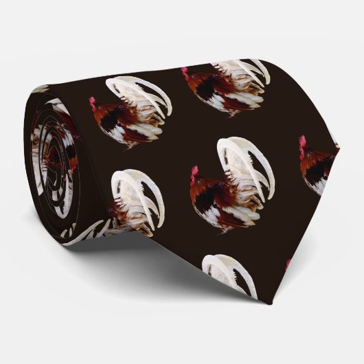 Cravate Rooster Rouge Avec Plumes De Queue Blanche (Roulé)