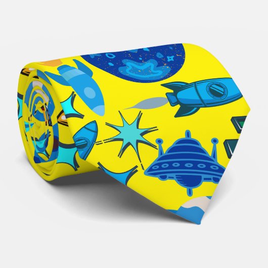 Cravate Roquettes rétro dans l'espace. B Jaune (Roulé)