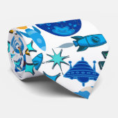 Cravate Roquettes rétro dans l'espace. BG blanc (Roulé)