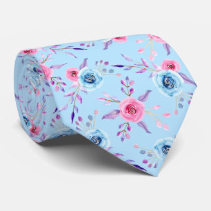 Cravate Rose aquarelle Motif bleu