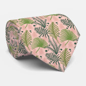 Cravate Rose avec lumière et vert foncé Feuille tropicale (Roulé)