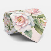 Cravate Rose Blanc Botanique Rose Bouquet Mariage Salle (Roulé)