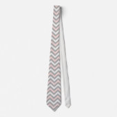 Cravate Rose, blanc cassé et gris clair en chevron (Devant)