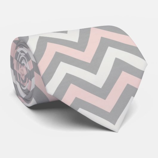Cravate Rose, blanc cassé et gris clair en chevron (Roulé)