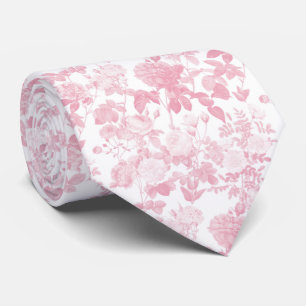 Cravate Rose blanc rose Chinoiserie Motif