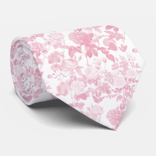 Cravate Rose blanc rose Chinoiserie Motif (Roulé)