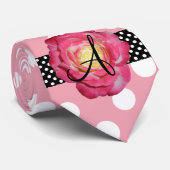 Cravate Rose blanc rose de rose de monogramme de pois (Roulé)
