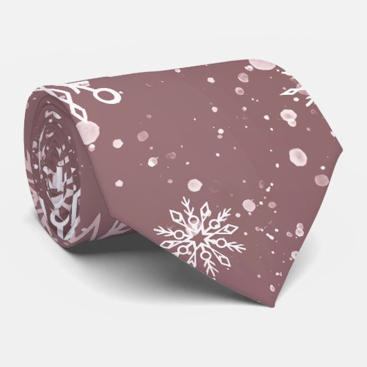 Cravate Rose blanc Snowflakes rose (Roulé)