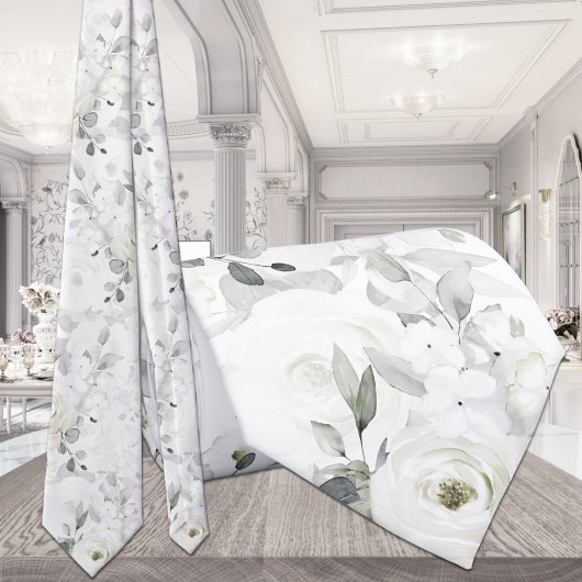 Cravate Rose blanche Desdémone Mariage argent Eucalyptus