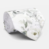 Cravate Rose blanche Desdémone Mariage argent Eucalyptus (Roulé)
