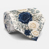 Cravate Rose Bleu Nuit Mariage d'Hiver (Roulé)
