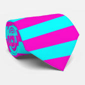 Cravate Rose Chaud Et Bandes Turquoise Cyan Bleu Vert (Roulé)