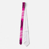Cravate rose chaud noir blanc orné damassé (Dos)