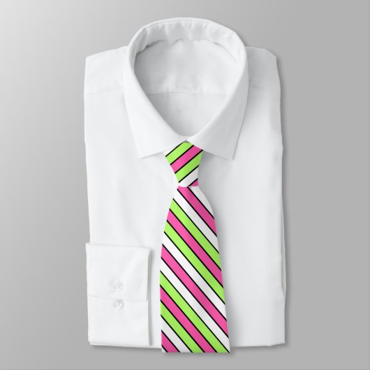 Cravate Rose chaud, vert citron, noir et blanc (Attaché)