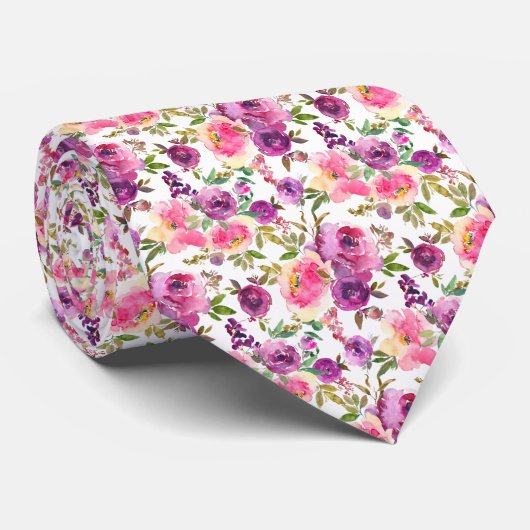 Cravate Rose d'aquarelle rose classique (Roulé)