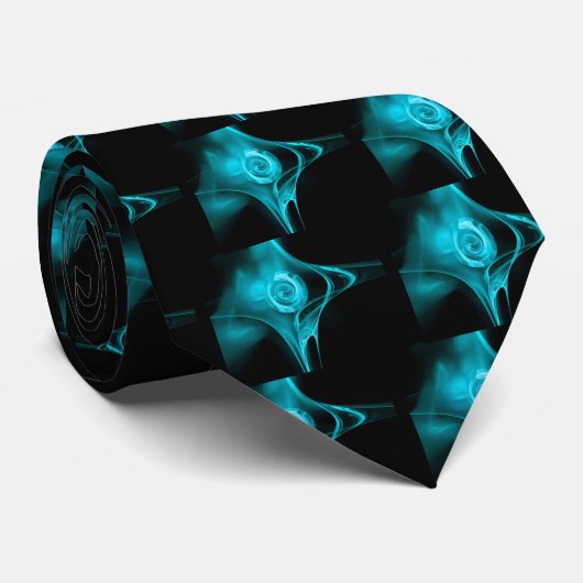 Cravate Rose DE FRACTAL BLEU AQUA EN NOIR (Roulé)