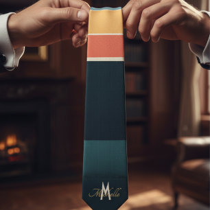 Cravate rose et bleu marine Bandes motif monogramed