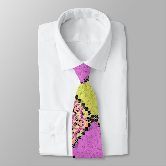 Cravate Rose et citron vert, patchwork (Attaché)
