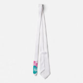 Cravate Rose et fleurs de ketmie de turquoise (Dos)