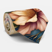 Cravate Rose et sarcelle Beauté florale sur beige (Roulé)
