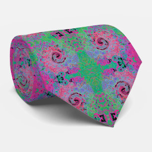 Cravate Rose et Vert Citron Tourbillon Abstrait Rétro Groo