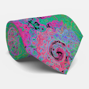 Cravate Rose et vert citron tourbillonnant abstrait rétro