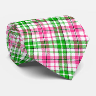 Cravate Rose et vert sur fond blanc à motif carreaux tarta