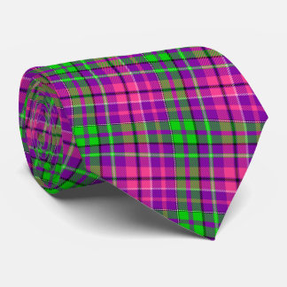 Cravate Rose et vert sur motif carreaux tartan violet