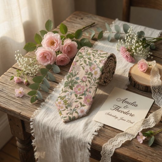 Cravate Rose Fleur Élégante Sauvage
