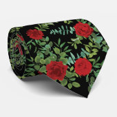 Cravate Rose Floral Black et Red Peony Mariage (Roulé)