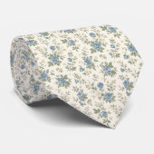 Cravate Rose Florale Bleu Poussiéreux (Roulé)