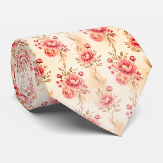 Cravate Rose Florale Mauve Douce (Roulé)