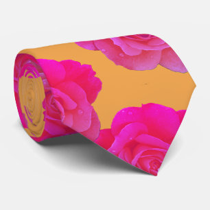 Cravate Rose Florale Orange Roseaux Stylée Cadeau Faveur d