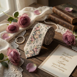 Cravate Rose Florale Vintage Mauve Élégante