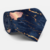 Cravate Rose Gold Feuille de Marbre Bleu Marine (Roulé)